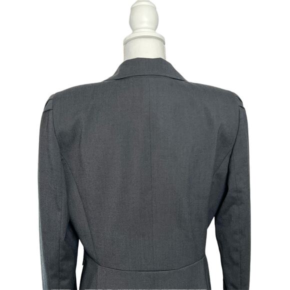 Tahari Dark Gray Cropped Blazer Button Closure Career Ruche Shoulders Size 10 - Picture 5 of 11